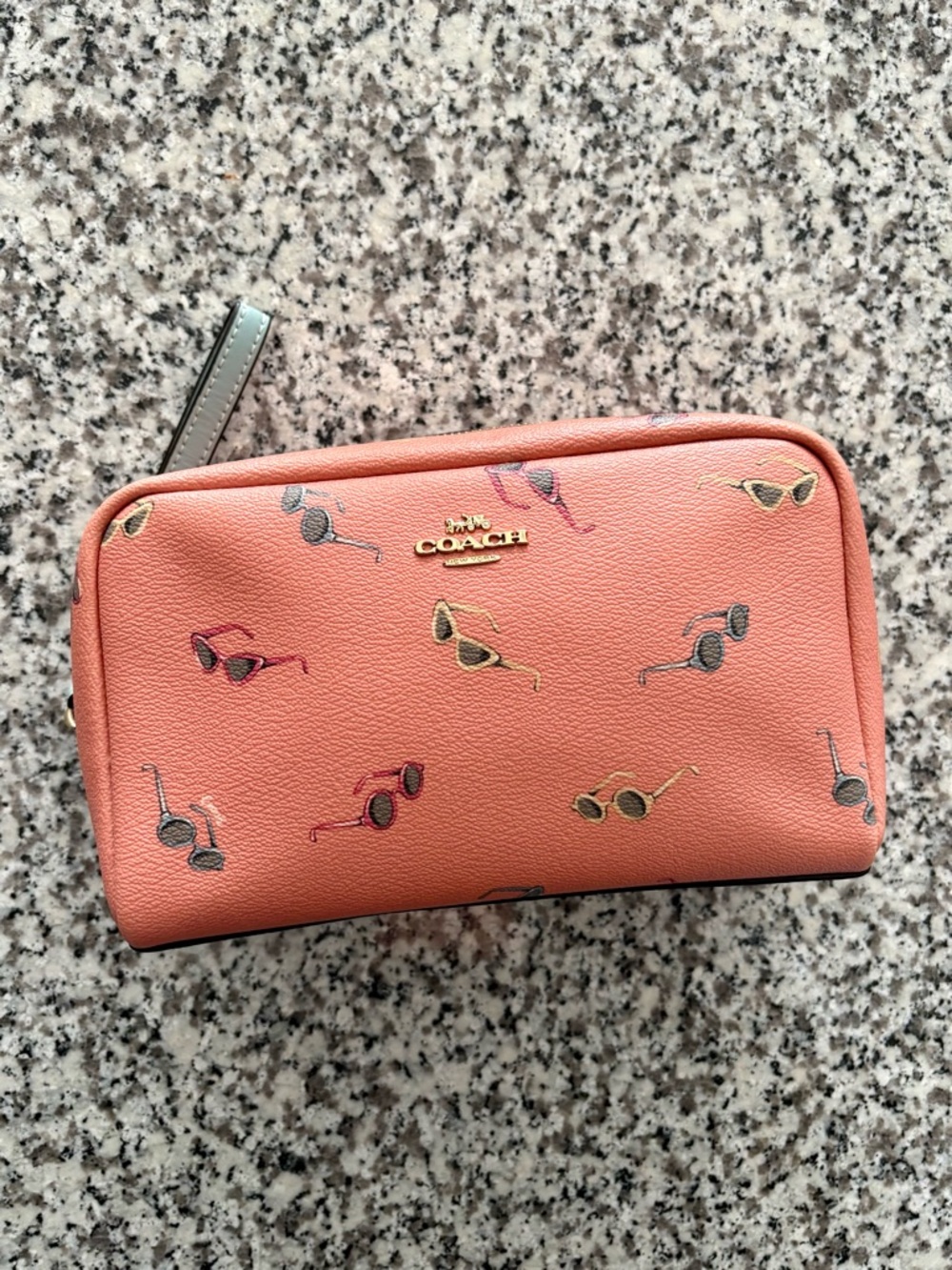 Coach—Pink/Orange Sunglasses Pattern Case Pouch, Gold Plated Hardware